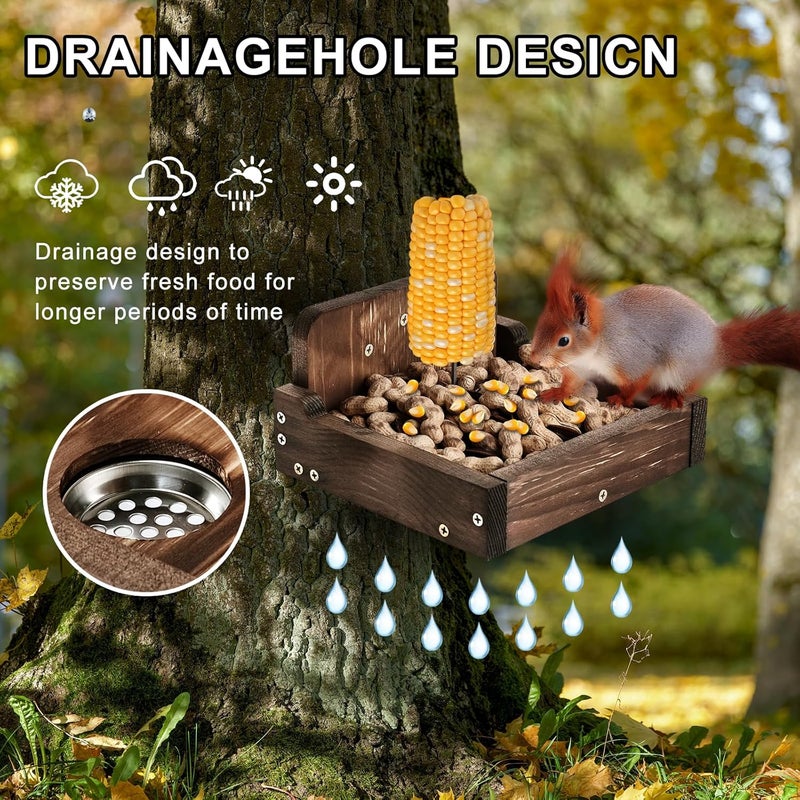 YEBGMS Squirrel Feeders forOutside, Squirrel Feeder with Corn Cob Holder, Squirrel Feeder for Outdoors, Squirrel Food for Backyard Squirrels Holds Corn Cobs, Peanut, Chipmunk Feeder (M - Dark Brown) - Image 4
